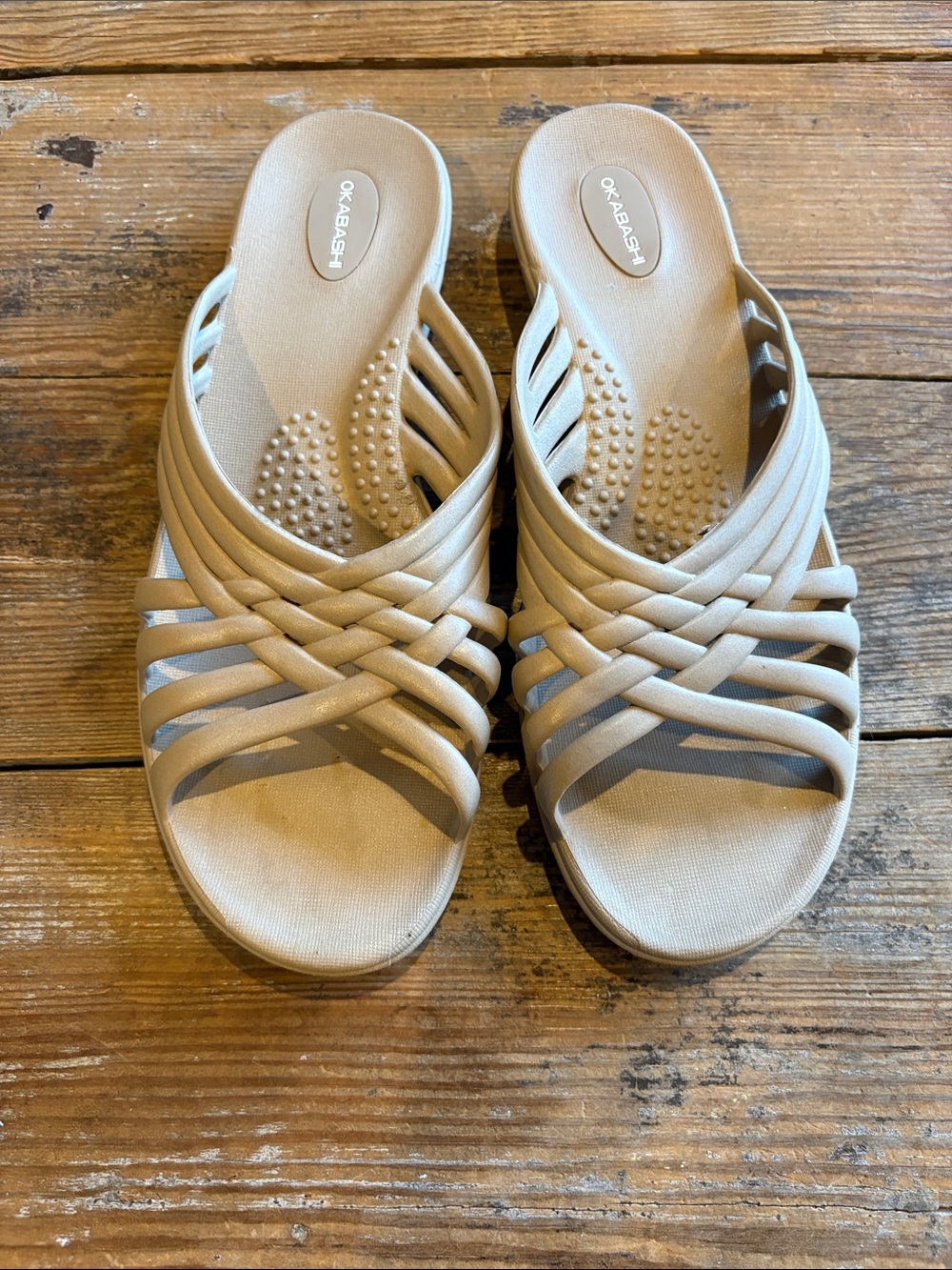Okabashi Comfy Recycled Rubber Woven Slide Sandals in Light Beige